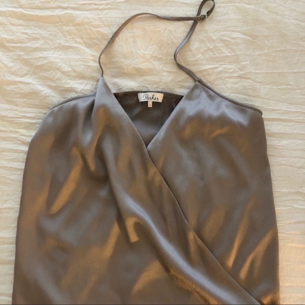 PARKER GREY/ SILVER HALTER NECK TOP